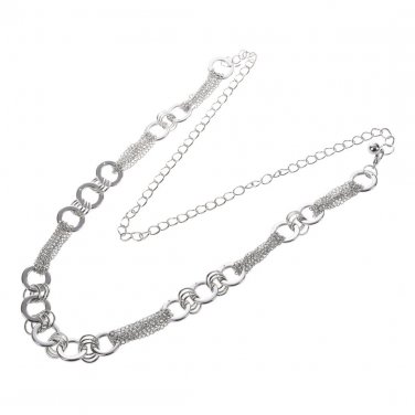 SODIAL(R) Silver Tone Hoops Multi Strand Links Metal Cinch Waist Chain Belt for Lady