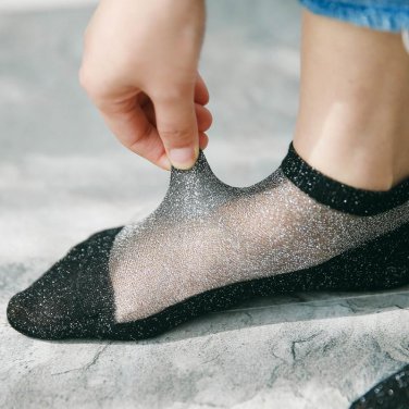 Women Transparent Silk Summer Socks Female Sexy Retro Glitter Socks Gold Silver