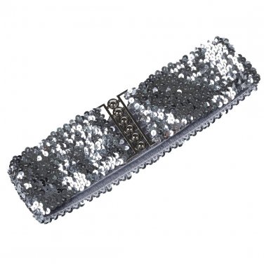 Silver New Lady Fashion Sequins Elastic Stretch Shinning Waist Band Casual Belt