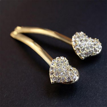 Full Shiny Crystal Heart Golden Silver Hair Clips and Pins Fashion Barrettes Headwear  Women
