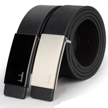 2017 New Mens Automatic Buckle Leather Formal Waist Strap Belts Buckle Black Silver Belt