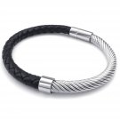Jewelry Men\'s Bracelet, Classic Bracelet, Leather Real Leather Stainless Steel, Black Silver