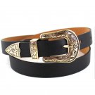 2018 New Women Belt Ancient Silver Vintage Flower Carving Buckle Leather Belt Women Fashion  Length 
