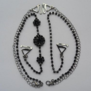 Metal Adjustable Silver Black Bra Shoulder Strap Rhinestone Double Beads Clip Crystal Underwear Shou