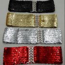 Woman 7.5cm Metallic Sequin wide Cummerbund Gold+Black+Silver +red Dress Wide Stretch Belt