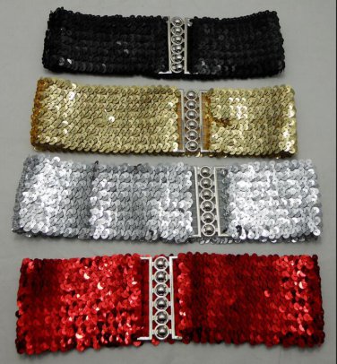 Woman 7.5cm Metallic Sequin wide Cummerbund Gold+Black+Silver +red Dress Wide Stretch Belt
