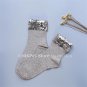 Women\'s Handmade Bling Sequins Socks.Casual Female Grey Solid Color Short Socks.Ladies Silver Sequi