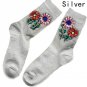New Style Colorful Sunflower Gem Silver Sequins Meias Handmade Heap Heap Calcetines Harajuku Funny S