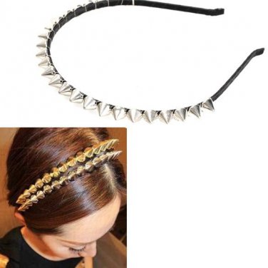 Fashion Cool Punk Headband Spike Cone Rivets Band Women Hair Band Headwear Silver