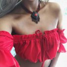 Summer Short sleeve chiffon shirt women tops Boho off shoulder crop top red beach Tops chemise tube 