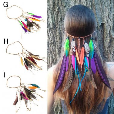 New Indian Peacock Feather Braided Headband Boho Handmade Weaving Hairband Bohemian Party Head Bands