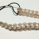 Metting Joura Bohemian Cream Lace Flower Pearl Crystal Rhinestone Headband Hairdband Hair Accessorie