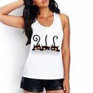 CDJLFH 2017 Newest Women White Tank Tops Cute Cats Theme Print Sleeveless Round Neck Tank Women Tops
