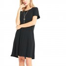2017 New Bohemia Style Women Sexy Solid Party Dress Loose Short Sleeve O-Neck Ladies Knee Length Dre