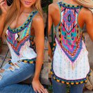 Women Bohemian Vintage Summer Thin Polyester Vest Crop Top Plus Size Sleeveless Shirt Geometric Prin