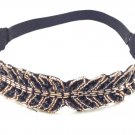 Metting Joura Women Girls Bohemian Punk  Vintage Seed Beads Knitted Braided Leaf Elastic Headband Ha