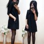 2017 Autumn New Arrival Women Sexy Black Crochet Lace Long Sleeve Loose Shift Dress Female Patchwork