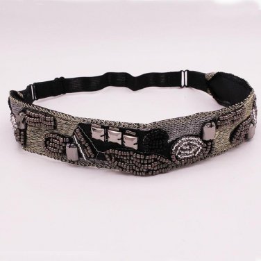 New Vintage Bohemian Grey Beads Headbans Ethnic Tribal Hair Band With Adjust Button Wedding Handmade