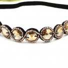 Vintage Bohemian Ethnic Big Faceted  Stone With Seed Beads Handmade Flower Knitted Headband Hair Ban