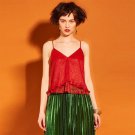 camis tops women   ruffles sexy v neck backless burgundy high quality tanks slim Straps 2017 new fas
