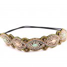 Metting Joura Women Girls Bohemian Punk  Vintage Braided Tube Seed Beads Knitted Flower Headband Hai