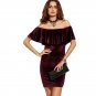 Womens Dresses New Arrival Sexy Club Dresses Burgundy Ruffle Off The Shoulder Short Sleeve Velvet Bo