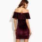 Womens Dresses New Arrival Sexy Club Dresses Burgundy Ruffle Off The Shoulder Short Sleeve Velvet Bo