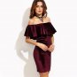 Womens Dresses New Arrival Sexy Club Dresses Burgundy Ruffle Off The Shoulder Short Sleeve Velvet Bo