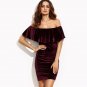 Womens Dresses New Arrival Sexy Club Dresses Burgundy Ruffle Off The Shoulder Short Sleeve Velvet Bo
