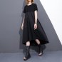 Summer Round Neck Short Sleeve Split Joint Hit Color Black Large Size Loose Dress Women Fashion Tide