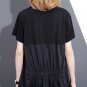 Summer Round Neck Short Sleeve Split Joint Hit Color Black Large Size Loose Dress Women Fashion Tide