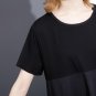 Summer Round Neck Short Sleeve Split Joint Hit Color Black Large Size Loose Dress Women Fashion Tide