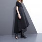 Summer Round Neck Short Sleeve Split Joint Hit Color Black Large Size Loose Dress Women Fashion Tide
