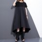 Summer Round Neck Short Sleeve Split Joint Hit Color Black Large Size Loose Dress Women Fashion Tide