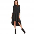 Womens Dresses New Arrival Autumn Full Sleeve Dresses Black Cowl Neck Long Sleeve High Low Swing T-s