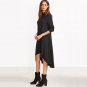 Womens Dresses New Arrival Autumn Full Sleeve Dresses Black Cowl Neck Long Sleeve High Low Swing T-s