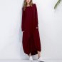 Winter Women Long Sleeve Casual Plain Long Maxi Dress Vintage Kaftan Plus Size Full-Length Cotton Pa