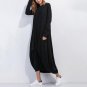 Winter Women Long Sleeve Casual Plain Long Maxi Dress Vintage Kaftan Plus Size Full-Length Cotton Pa