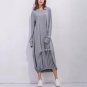 Winter Women Long Sleeve Casual Plain Long Maxi Dress Vintage Kaftan Plus Size Full-Length Cotton Pa