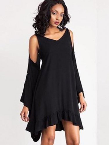 Black Loose Cold Shoulder Women\'s Sexy Dress