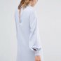Plain Blue Lantern Sleeve Women\'s Day Dress
