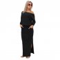 Sexy One Shoulder Dress Women Long Sleeve Long Maxi BOHO Split Evening Party Dress with Pocket Black