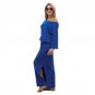 Sexy One Shoulder Dress Women Long Sleeve Long Maxi BOHO Split Evening Party Dress with Pocket Black