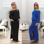 Sexy One Shoulder Dress Women Long Sleeve Long Maxi BOHO Split Evening Party Dress with Pocket Black