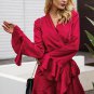 Elegant sashes v neck satin dress robe femme Irregularity ruffle sleeve autumn dress party Vintage w