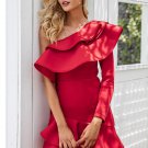 One shoulder ruffle bodycon dress Women elegant long sleeve autumn slim dress Female sexy party club