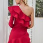 One shoulder ruffle bodycon dress Women elegant long sleeve autumn slim dress Female sexy party club