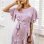 Ruffle strap satin white dress women vestidos 2017 Autumn short sleeve sexy dresses Party o neck chi