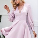 satin soft fashion winter dress women V neck short sexy dress Autumn button long sleeve dress vestid