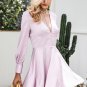 satin soft fashion winter dress women V neck short sexy dress Autumn button long sleeve dress vestid